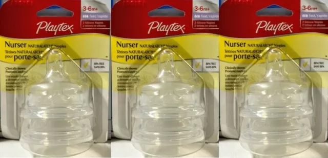 Playtex 2pk Nurser silicon nipples 3-6M+ PACK of 3