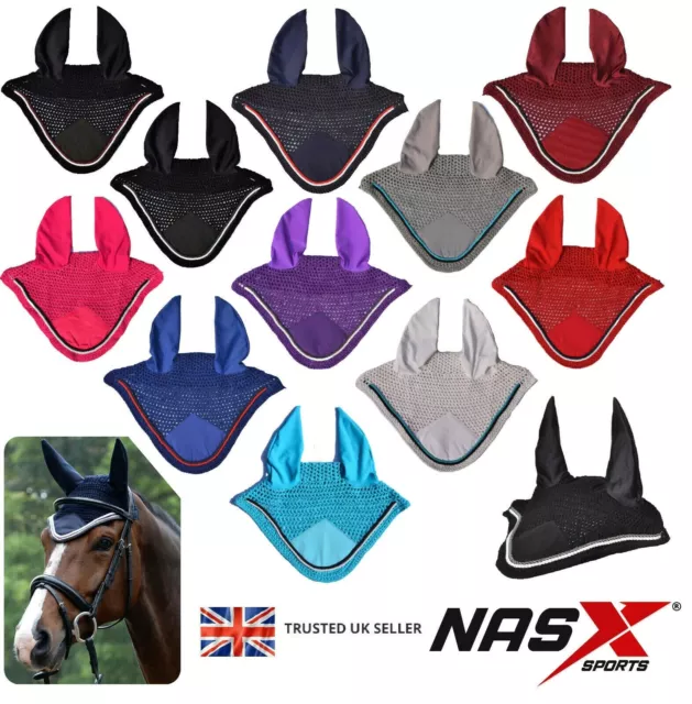 Horse Breathable Ear Bonnet Net Mask Hood Crochet Fly Veil Cotton Double Piping