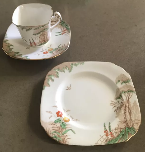 Tea Cup, Saucer & Plate Set -DELPHINE HAND PAINTED "TRIO" - Fine China -CLASSIC