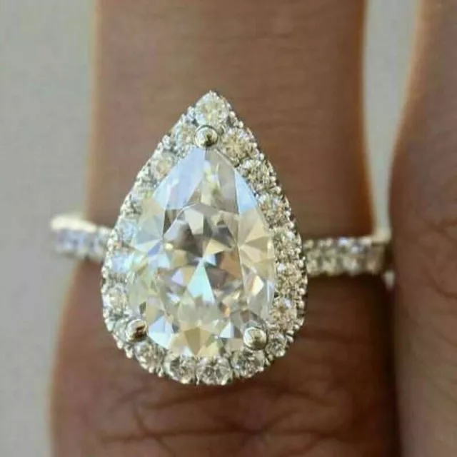 Anillo de compromiso con solitario de diamante simulado de talla pera de...