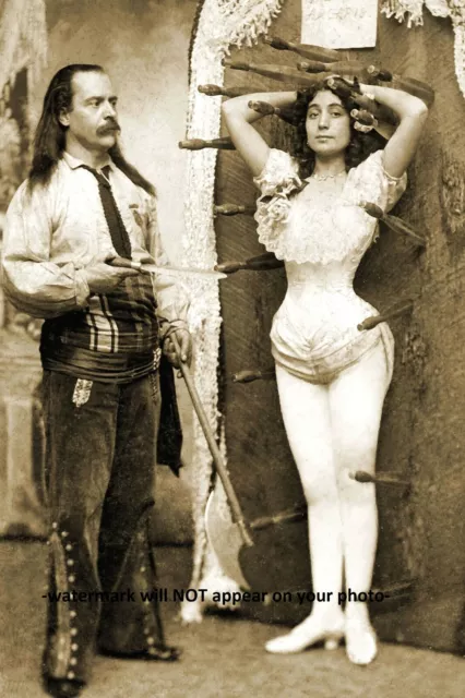 Vintage Scary Knife Thrower Girl PHOTO Circus Carnival Sideshow Act Freak 1900