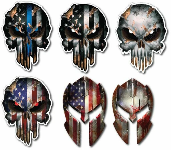 6 Skull Molon Labe Usa Thin Blue American Flag Decal Sticker Car Truck