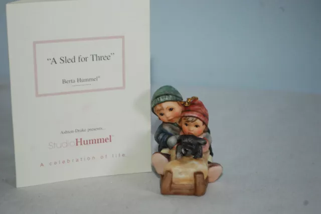 2003 Away We Go Berta Hummel Christmas Ornament Sledding Kids & Dog EUC