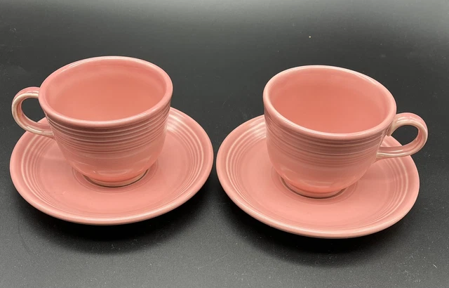 Pair of VTG Homer Laughlin Fiestaware Cup & Saucer Set Rose Pink Retired Color