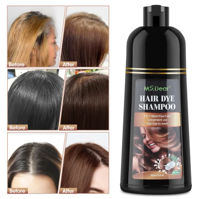 500ml Permanent Hair Colour Dye Shampoo Natural Plants Essence Instant Coloring