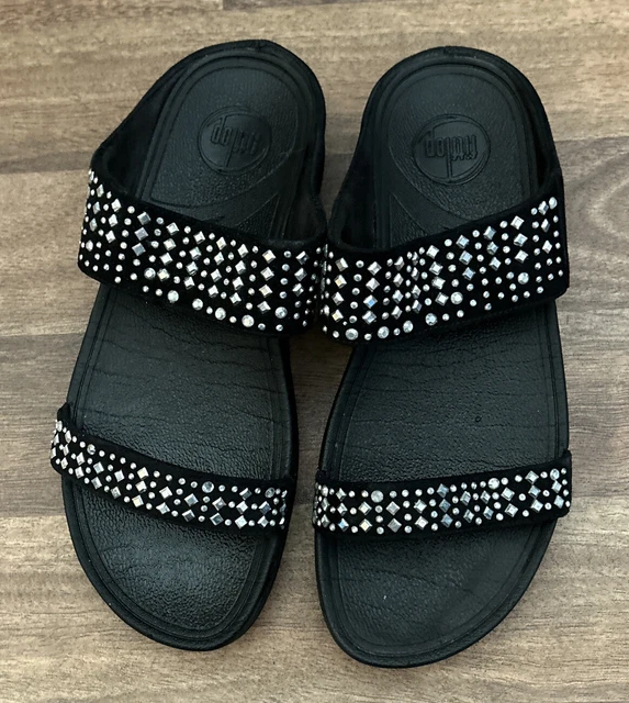 FitFlop Size 6 Black Suede And Rhinestone “Novy” Slide Women's Slip On Sandals