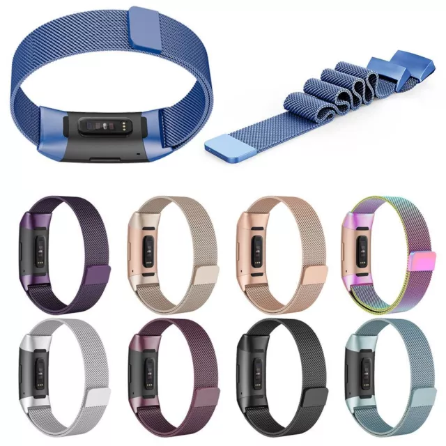 Pour Fitbit Charge 3 4 bracelet de montre en acier inoxydable milanais silicone 2