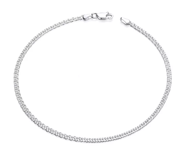 925 Sterling Silver 10.5 inch Ankle Bracelet Anklet - Double Curb