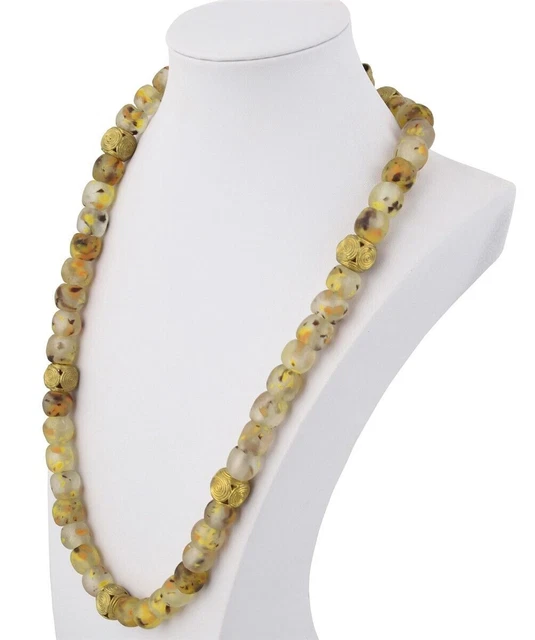 Handmade necklace brass recycled glass beads African jewelry Krobo Ghana Ashanti