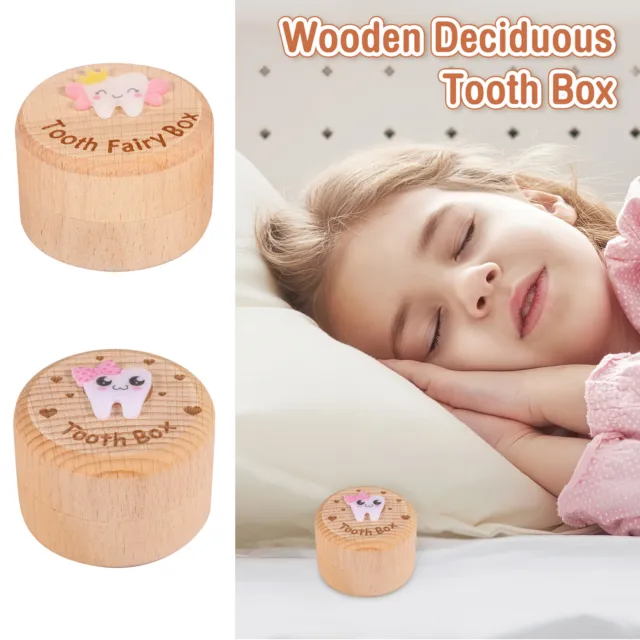 Tooth Fairy Box Wooden Baby Tooth Box 3D Carved Cute Cartoon Tooth mcELR