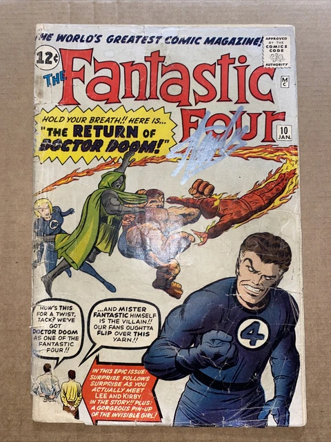 Fantastic four 10 3rd app Doctor doom incomplete signed Jack kirby and Stan lee