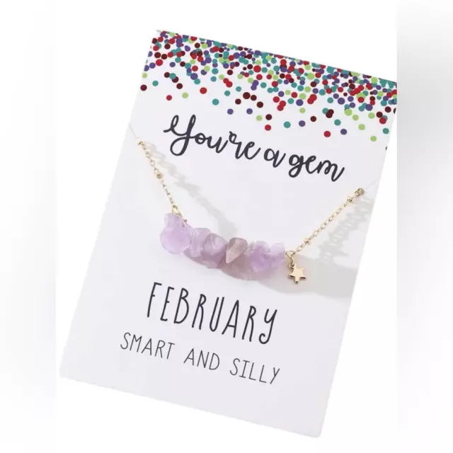 Birthstone necklace gold chain natural stone gem gift  February Amethyst