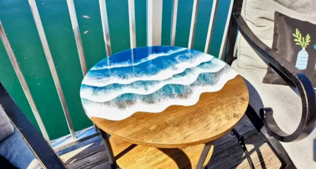 24" Epoxy Océano Onda Table Top Cuarto de Estar Decoración Único Arte Hogar