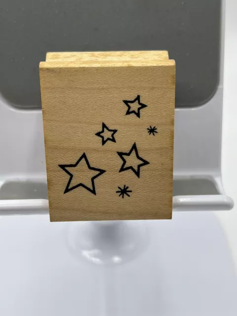 Holzmontierter Gummistempeldruck. Sterne Kartenherstellung, Decoupage Handwerk.