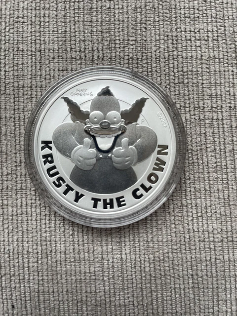 2020 Tuvalu The Simpsons Krusty The Clown 1 Oz .9999 Silver Coin BU In Capsule