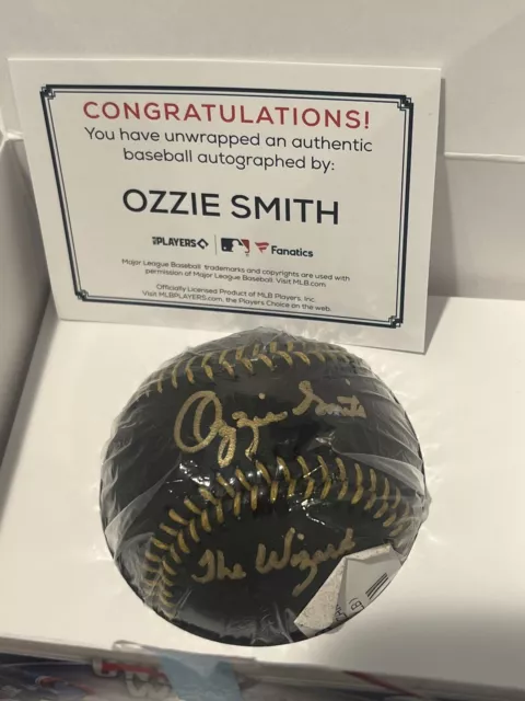 Ozzie Smith "The Wizard" Signed Gold Black Baseball Fanatics Under Wraps S2 COA
