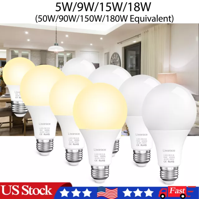 1~6Pack E27 E26 LED Light Bulbs 50/90/150/180W Watt Equivalent Energy Save Lamp