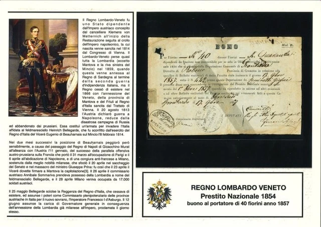 regno lombardo veneto buono al portatore 40 fiorini 1854