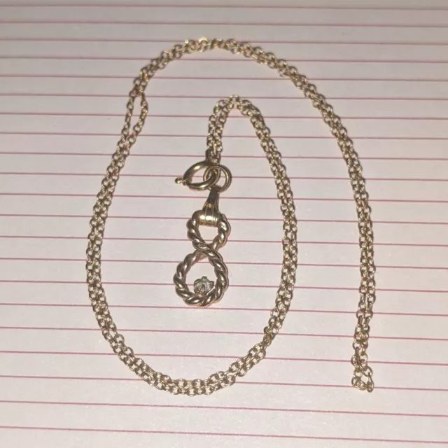 Vintage 9ct Gold Infinity Small Diamond Pendant Necklace