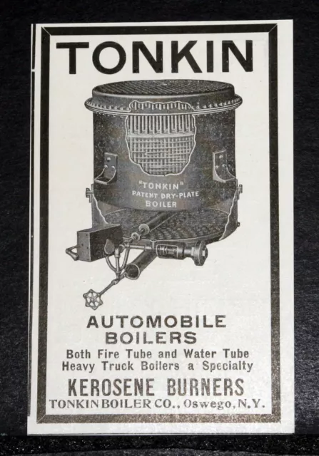 1903 Old Magazine Print Ad, Tonkin Automobile Boilers, Both Fire & Water Tubes!