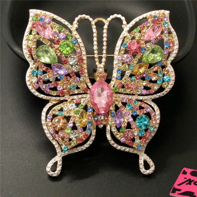Bling Rhinestone Flower Colorful Butterfly Fashion Women Charm Brooch Pin