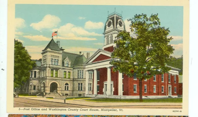 Montpelier, Vermont-Post Office-Washington Co. Court House-Linen Era--(Ch-Vt*)