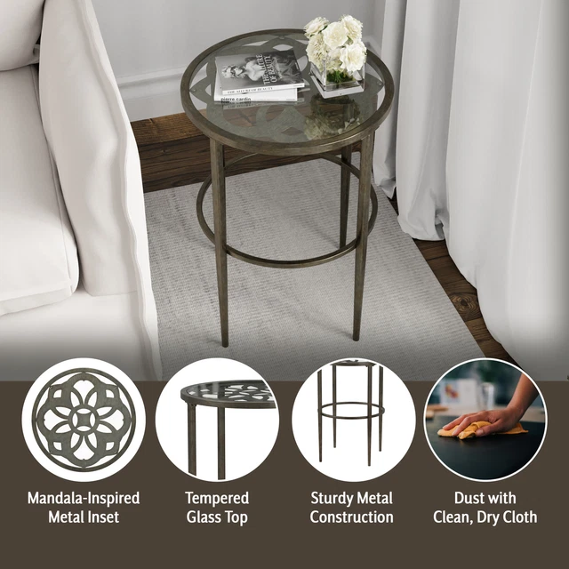 Hillsdale Furniture Marsala Glass-Top Metal End Table, Gray with Brown Rub