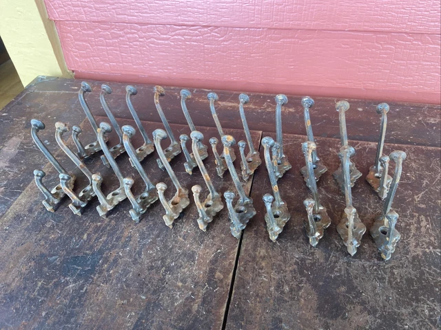 22 Original Antique School Heavy Duty CAST IRON Coat Hat HOOKS