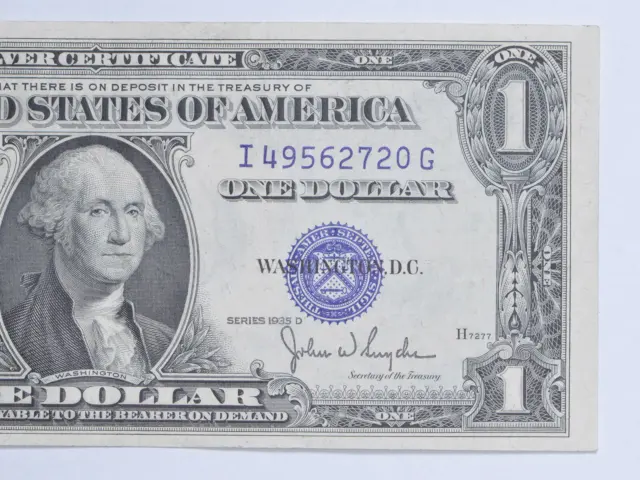 1935-D Silver Certificate $1 Blue Seal - Uncirculated US Paper Money Unc