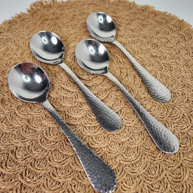 Corby Hall 18/10 Stainless Hammered Soup Bouillon Spoons 7 inch Set of 4