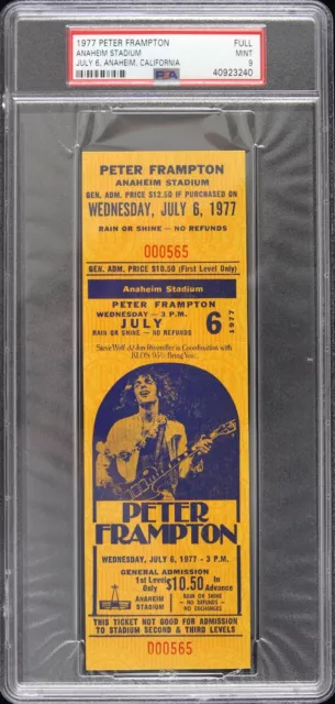 1977 Peter Frampton Full Concert Ticket Slabbed (PSA Mint 9)