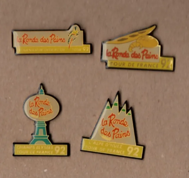 Lot de 4 pin's cyclisme / tour de France 92 (partenariat ronde des pains) époxy