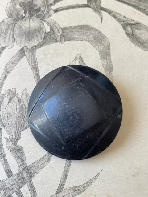 Très grand Bouton ancien en résine noire - 5 cm - Collection Mercerie