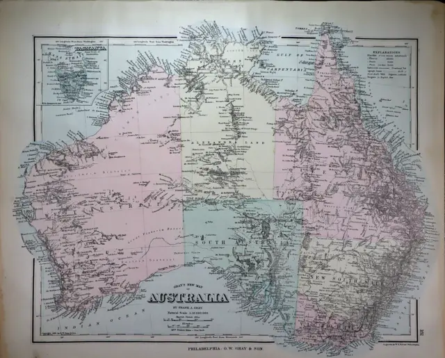 Old 1886 National Atlas Map ~ AUSTRALIA ~ (LG14x17) ~ Free S&H-#998