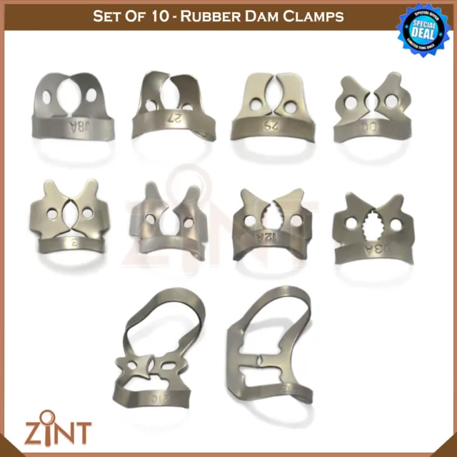 Rubber Dam Clamps For Molars Dental Restorative Endodontic Instruments Set Of 10