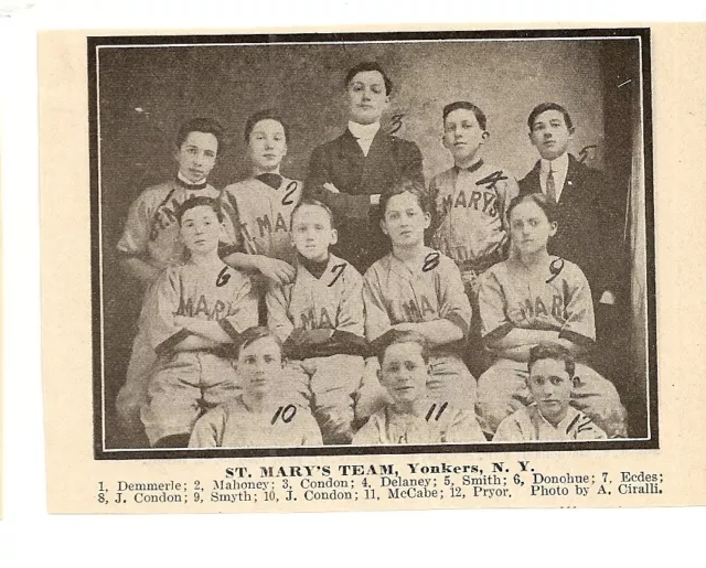 St. Mary's Yonkers The Suburbans of Bronx NYC 1913 Baseball Team Picture