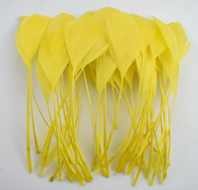 10 pcs Stripped Coque Feathers Millinery & Crafts 5-7"  Yellow