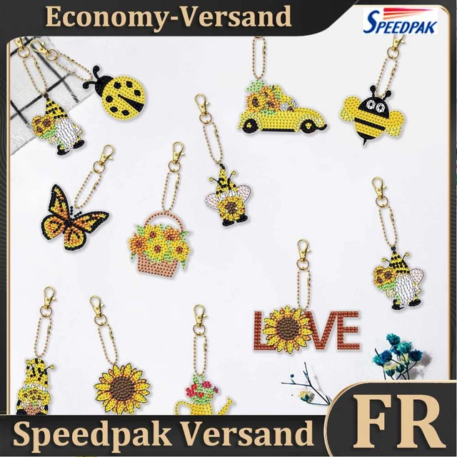 12pcs Key Ring Crystal DIY Rhinestone Key Chain Handmade Cartoon Bag Accessories