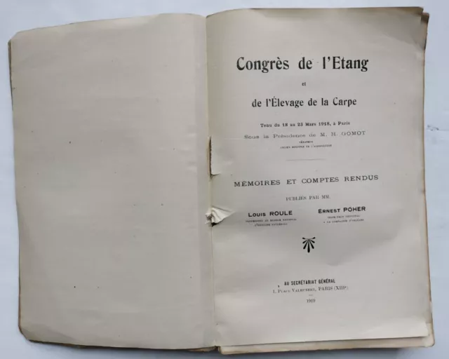 Congrès de l'ÉTANG et de l'Élevage de la CARPE - Louis ROULE - E. POHER - 1919 3