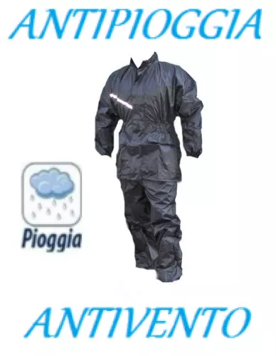 Pantaloni + Giacca Tuta Anti Pioggia Vento Impermeabile Moto Scooter Tg L 59-60