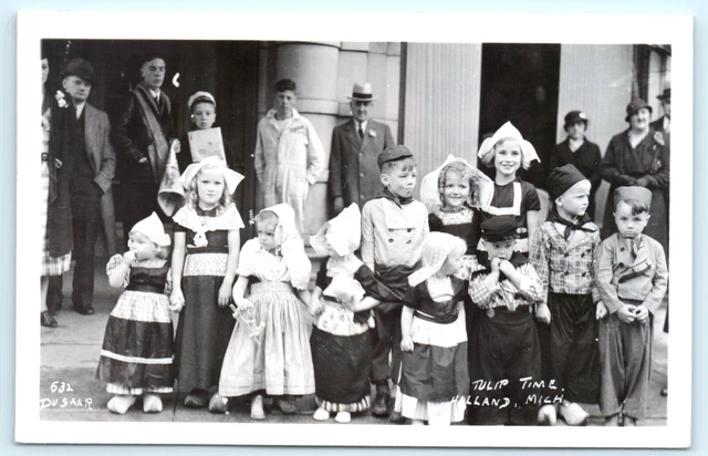 POSTCARD RPPC Tulip Time Holland Michigan Children in Dress Dusaar