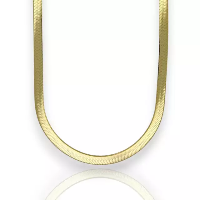 HERRINGBONE CHAIN NECKLACE - 14K Yellow Gold - Solid $119.99 - PicClick