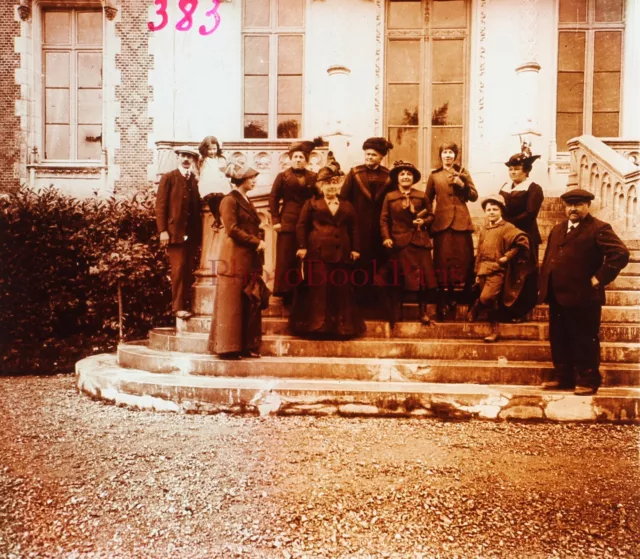 Famille Mode c1910 Photo Plaque de verre Stereo Vintage P29L11n15