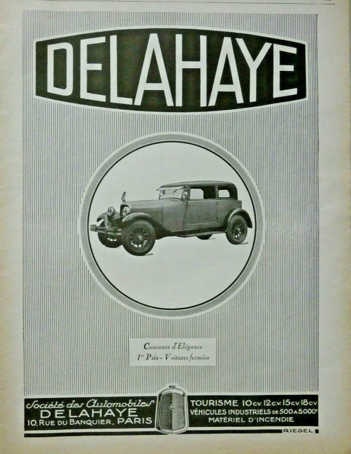 1926 Delahaya Automobiles Press Advertisement Competition Of Elegance Closed Car