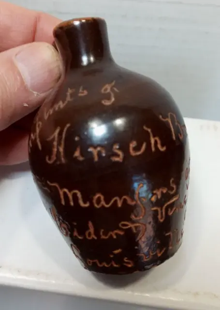 Stoneware miniature advertising script jug Hirsch Bros Louisville cider  vinegar