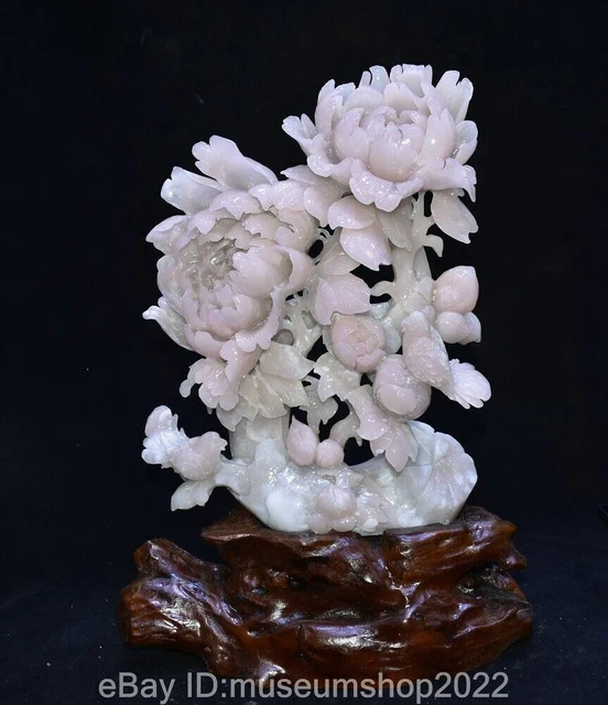 18.6 " Chinese Xiu Jade Carving Fengshui Peony Flower  Statue Sculpture
