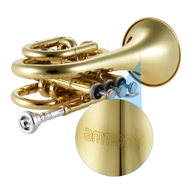 Pocket Trumpet Bb Flat Brass Wind Instrument with Mouthpiece I1P9 3