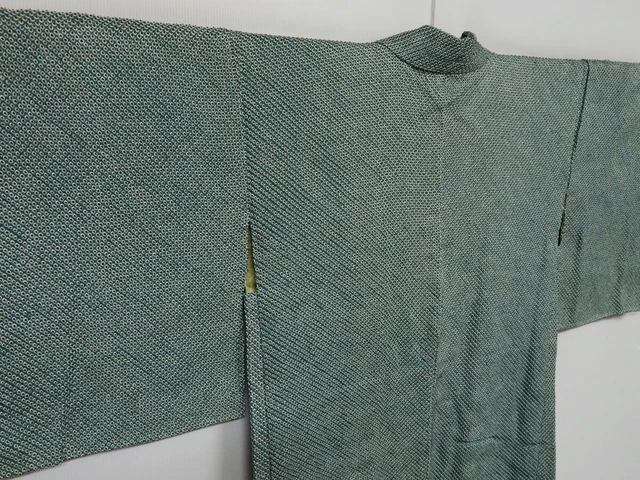 0519i08z520 Vintage Japanese Kimono Silk SHIBORI HAORI Dark cyan 2