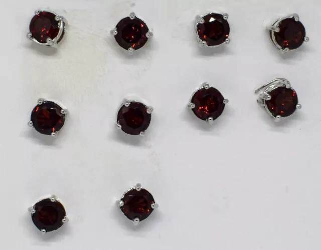 5 Pair,925 Sterling Silver Natural Garnet Round Cut Wholesale Stud Earring Lot