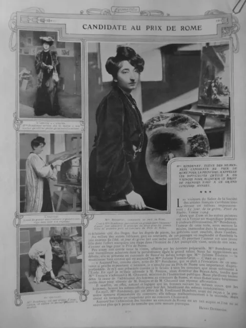 1905 Femme Artiste Mlle Rondenay Peintre  1 Journal Ancien